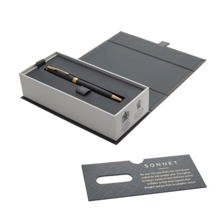 Ручка шариковая PARKER "Sonnet Core Matt Black GT", черный матовый лак, позолота, черная, 1931519