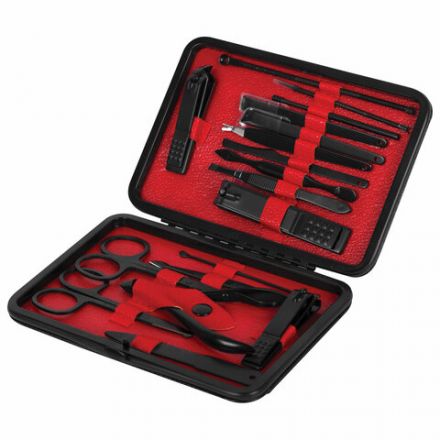 Универсальный набор для маникюра и педикюра 18 в 1 в футляре, STANDARD, черный карбон, WBZ (ВБЗ), 609487