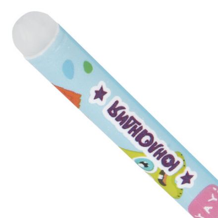 Ручка стираемая гелевая с принтом ЮНЛАНДИЯ "МОНСТРИКИ", СИНЯЯ, корпус ассорти, игольчатый наконечник 0,5 мм, линия 0,35 мм, 144411