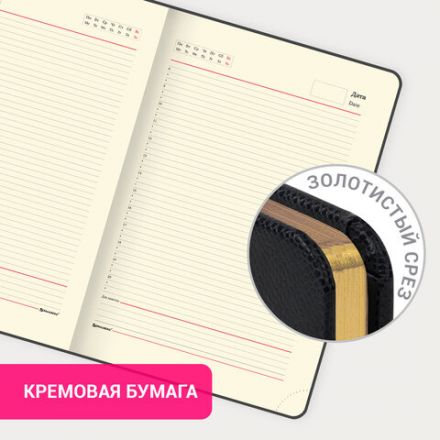Ежедневник недатированный БОЛЬШОЙ ФОРМАТ 210х297 мм, А4, BRAUBERG "Iguana", под кожу, 160 л., черный,114452