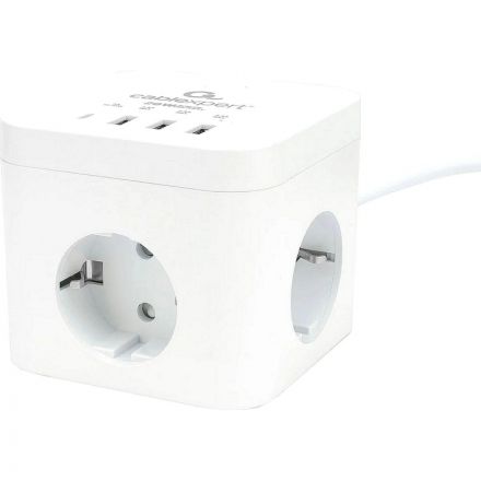 Сетевой фильтр Cablexpert Cube 3р/1,5м, 10А, 3xUSB, белый(CUBE-3-CU3-W-1.5)