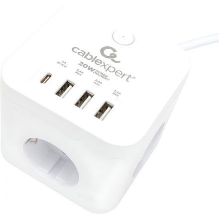 Сетевой фильтр Cablexpert Cube 3р/1,5м, 10А, 3xUSB, белый(CUBE-3-CU3-W-1.5)