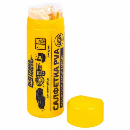 Салфетка синтетическая PVA-замша 64x43 см, в тубе, желтая, для авто, дома и офиса, ГРАНДМАСТЕР, 609974