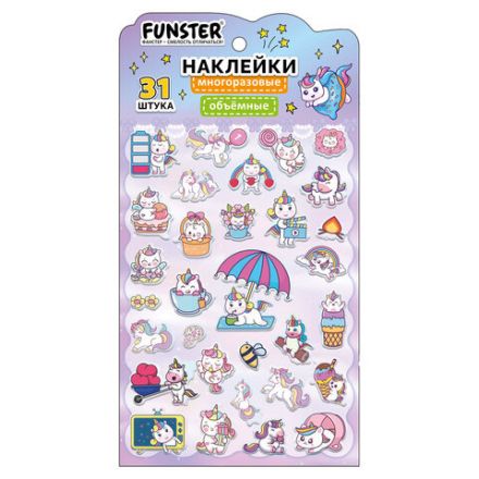 Наклейки объемные "Яркий микс", 19х13,5 см, ассорти 12 видов, FUNSTER (ФАНСТЕР), 666087