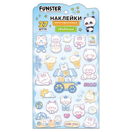 Наклейки объемные "Яркий микс", 19х13,5 см, ассорти 12 видов, FUNSTER (ФАНСТЕР), 666087