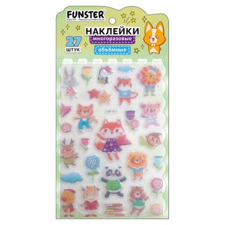 Наклейки объемные "Яркий микс", 19х13,5 см, ассорти 12 видов, FUNSTER (ФАНСТЕР), 666087