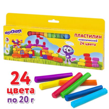 Пластилин классический ЮНЛАНДИЯ "ЮНЛАНДИК-АРХИТЕКТОР", 24 цвета, 480 г, ВЫСШЕЕ КАЧЕСТВО, 105031