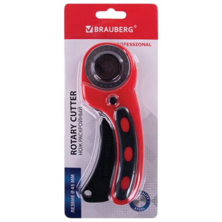 Нож раскройный роликовый 45 мм BRAUBERG PROFESSIONAL, круглое лезвие, резиновые вставки, 238087 Нож раскройный роликовый 45 мм BRAUBERG PROFESSIONAL, круглое лезвие, резиновые вставки, 238087
