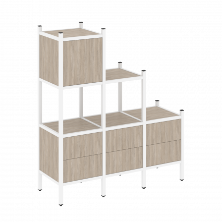 Loft Прямой стеллаж наборный VR.L-12 Дуб аттик/Белый металл 1278*446*1458