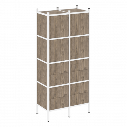 Loft Прямой стеллаж наборный VR.L-04 Тиквуд тёмный/Белый металл 862*446*1869