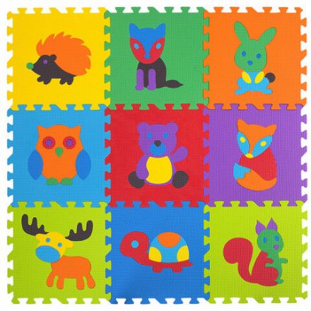 Коврик-пазл напольный 0,9х0,9 м мягкий "Зверушки", 9 частей 30х30 см, толщина 1 см, ЮНЛАНДИЯ, 664666