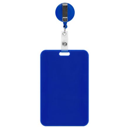 Бейдж вертикальный (85х54 мм), с рулеткой 70 см с клипом, СЛАЙДЕР, синий, BRAUBERG EXTRA, 238844