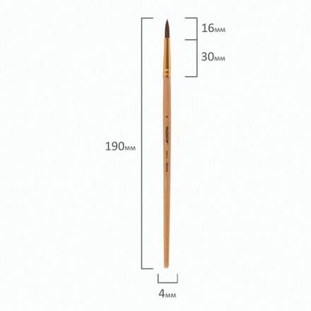 Кисть ПИФАГОР, БЕЛКА, круглая, № 4, деревянная лакированная ручка, с колпачком, 200818