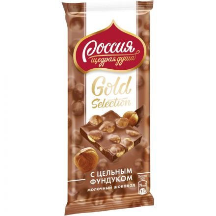 Шоколад молочный Россия-щедрая душа Gold Selection с фундуком, 85г
