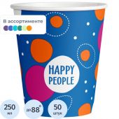 Стакан одноразовый бум односл. 250 мл d-80мм Happy People МИКС  50шт/уп