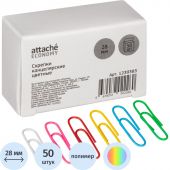 Скрепки Attache Economy с полимерн. покрытием,28 мм,разноцветные, 50 шт/уп
