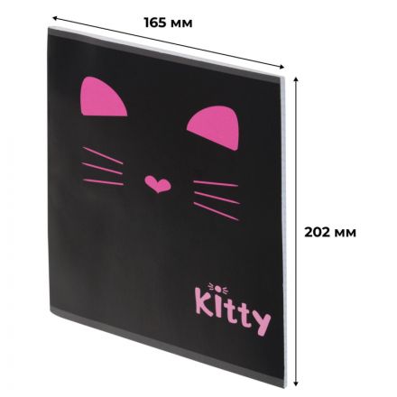 Тетрадь общая А5 48л №1School Kitty черн,клет,скреп, ВД-лак