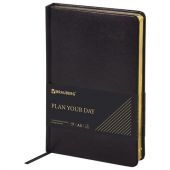 Ежедневник недатированный А5, 138х213 мм, BRAUBERG "Iguana" под кожу, 160 л., черный, 125089