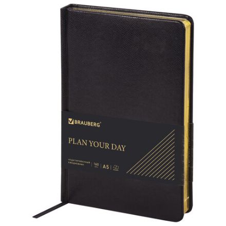 Ежедневник недатированный А5, 138х213 мм, BRAUBERG "Iguana" под кожу, 160 л., черный, 125089
