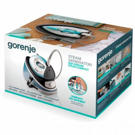 Парогенератор GORENJE SGH2200LBC, 2200 Вт, 4,5 Бар, пар 50 г/мин, паровой удар 100 г/мин, 2 л, синий