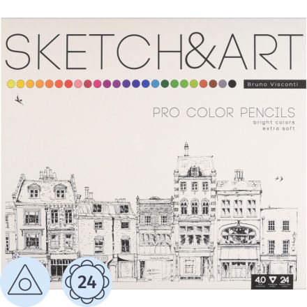 Набор карандашей цветных для скетч SKETCH&ART 24 цв в мет коробке 30-0042