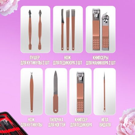 Универсальный набор для маникюра и педикюра 18 в 1 в футляре, STANDARD, розовый, WBZ (ВБЗ), 609488