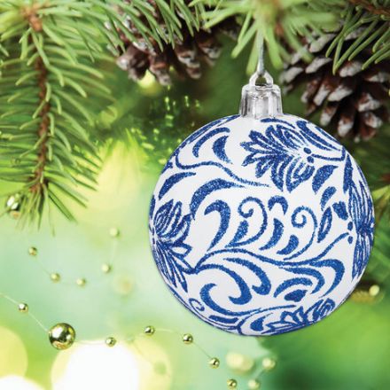 Шары ёлочные 4 шт., 6 см, "Узоры", пластик, цвет: синий/белый, ЗОЛОТАЯ СКАЗКА, 591130