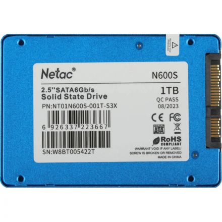SSD накопитель Netac SSD N600S 1TB 2.5 SATA 3D NAND,(NT01N600S-001T-S3X)