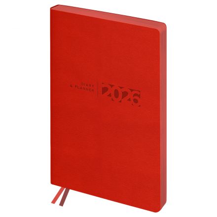 Ежедневник датированный 2026г., А6+, 176л., мягкий переплет, кожзам, BG "Waltz. Scarlet red", красный, цветной срез