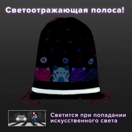 Мешок для обуви BRAUBERG KIDS, светоотражающая полоса, 46х36 см, "Anti-gravity", 273437