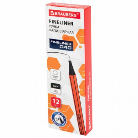 Ручка капиллярная (линер) ЧЕРНАЯ, BRAUBERG "FINE 040", шестигранная, линия письма 0,4 мм, 144139