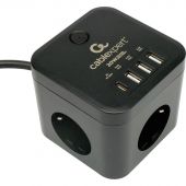 Сетевой фильтр Cablexpert Cube 3р/1,5м, 10А, 3xUSB,черный(CUBE-3-CU3-B-1.5)