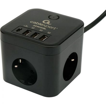 Сетевой фильтр Cablexpert Cube 3р/1,5м, 10А, 3xUSB,черный(CUBE-3-CU3-B-1.5)