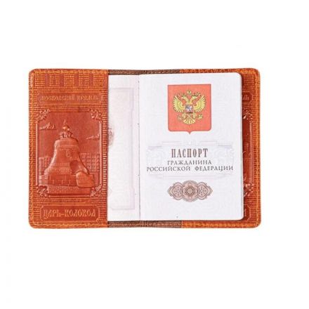 Обложка на паспорт с 3D тисн.Кремль, кожа, черный+светло-коричн., Op0100203