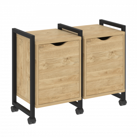 Loft Тумба на колесных опорах наборная. Вариант №2 VR.L-TN-2.K Тиквуд светлый/Чёрный металл 970*460*767