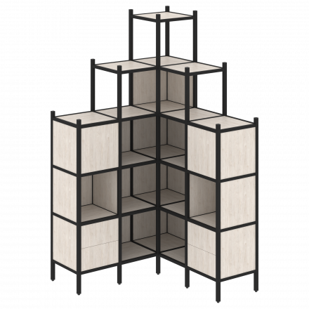 Loft Угловой внутренний стеллаж наборный VR.L-45 Денвер светлый/Чёрный металл 1278*1278*2280