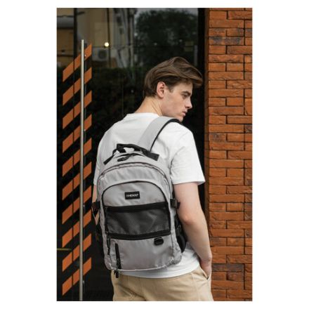 Рюкзак HEIKKI TRILL (ХЕЙКИ) универсальный, 3 отделения, серый с черными вставками, 43х31х14 см, 272586