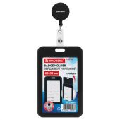 Бейдж вертикальный (85х54 мм), с рулеткой 70 см с клипом, СЛАЙДЕР, черный, BRAUBERG EXTRA, 238845