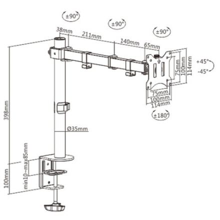Кронштейн для монитора настольный VESA 75х75, 100х100, 17"-32", до 8 кг, SONNEN STATIC, 455942 Кронштейн для монитора настольный VESA 75х75, 100х100, 17"-32", до 8 кг, SONNEN STATIC, 455942