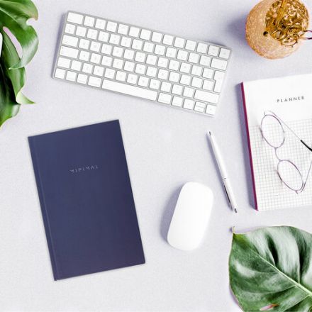 Блокнот А5 134х206 мм, 80 л., твёрдый, клетка, BRAUBERG "Minimal", синий, 116439