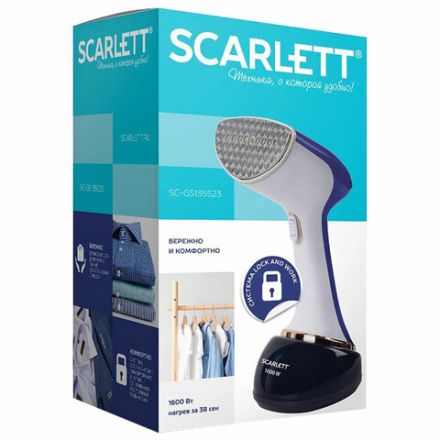 Отпариватель ручной SCARLETT SC-GS135S23, 1600 Вт, 25 г/мин, резервуар 0,36 л, 1 режим, белый/синий