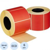 Термоэтикетки ЭКО 58х40, 700 шт/рул, вт.40, красные, 6 рул/уп (спайка)