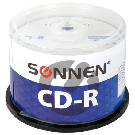 Диск CD-R SONNEN 700 Mb 52x Cake Box (упаковка на шпиле), КОМПЛЕКТ 50 шт., 512570