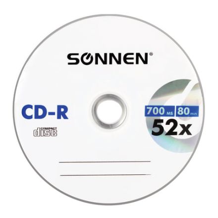 Диск CD-R SONNEN 700 Mb 52x Cake Box (упаковка на шпиле), КОМПЛЕКТ 50 шт., 512570