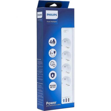 Сетевой фильтр Philips CHP4346WA/51 4р/2м с USB, 10А, белый