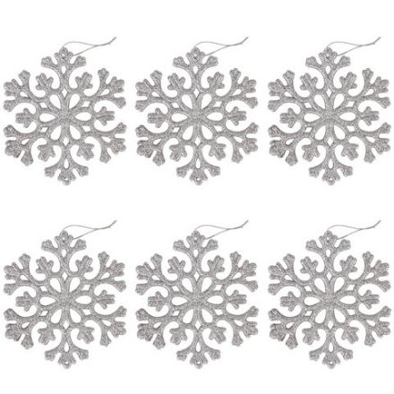 Украшение ёлочное "Снежинки" 6 шт., 12 см, пластик, серебристые с глиттером, ЗОЛОТАЯ СКАЗКА, 591131