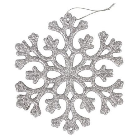 Украшение ёлочное "Снежинки" 6 шт., 12 см, пластик, серебристые с глиттером, ЗОЛОТАЯ СКАЗКА, 591131