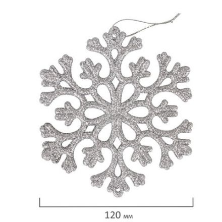 Украшение ёлочное "Снежинки" 6 шт., 12 см, пластик, серебристые с глиттером, ЗОЛОТАЯ СКАЗКА, 591131