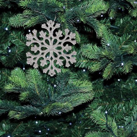 Украшение ёлочное "Снежинки" 6 шт., 12 см, пластик, серебристые с глиттером, ЗОЛОТАЯ СКАЗКА, 591131