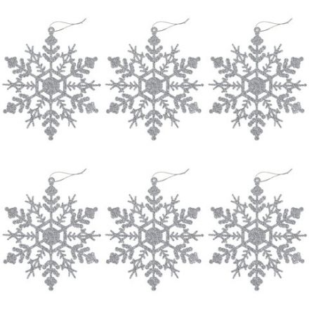 Украшение ёлочное "Снежинки" 6 шт., 12 см, пластик, серебристые с глиттером, ЗОЛОТАЯ СКАЗКА, 591131